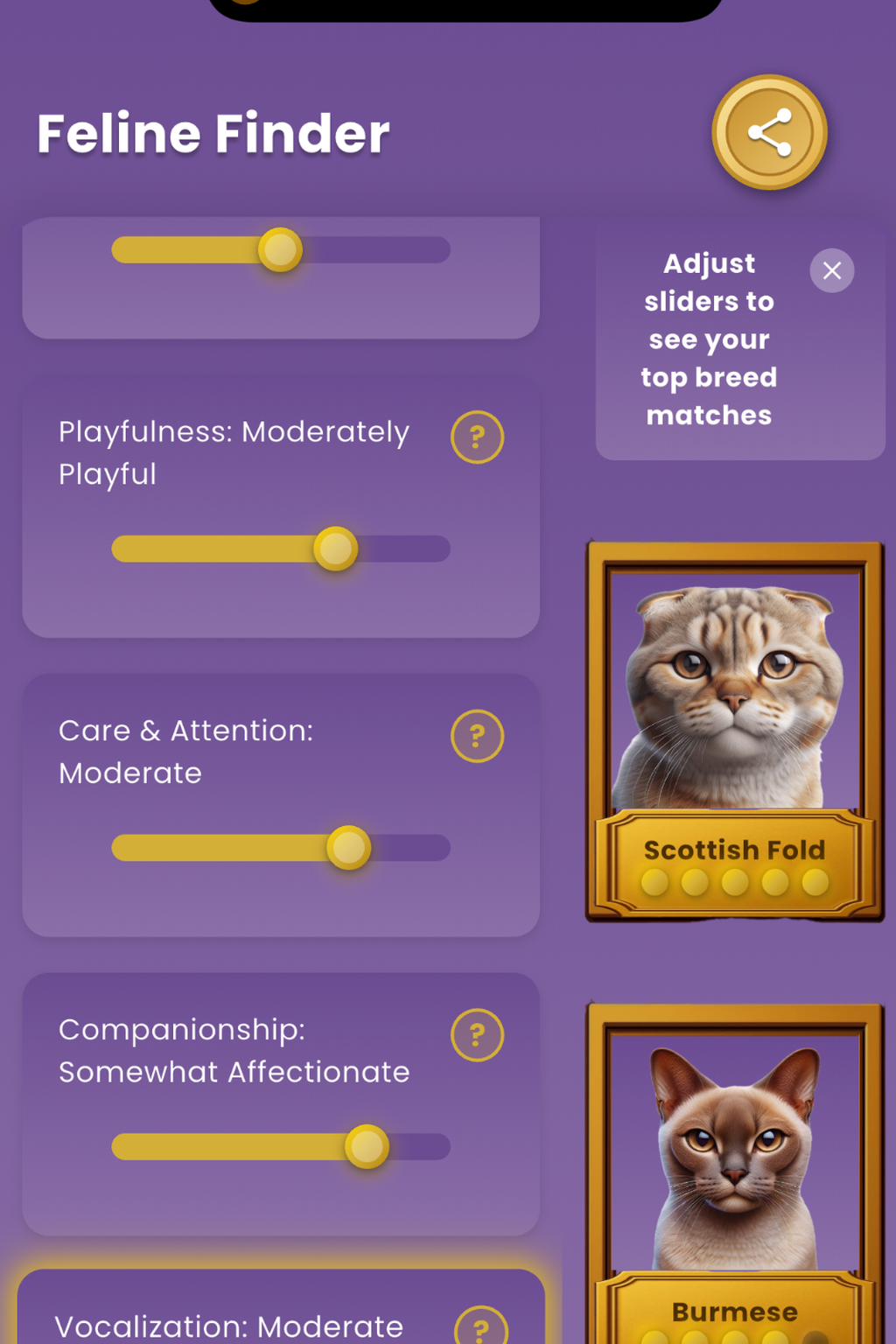 Breed fit sliders preview