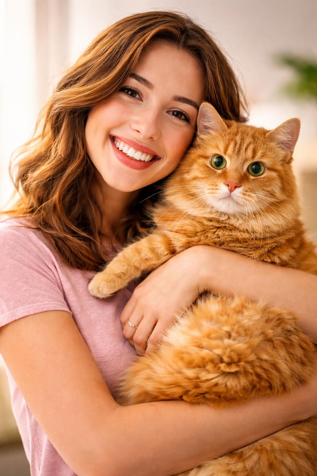 Happy adopter holding a cat